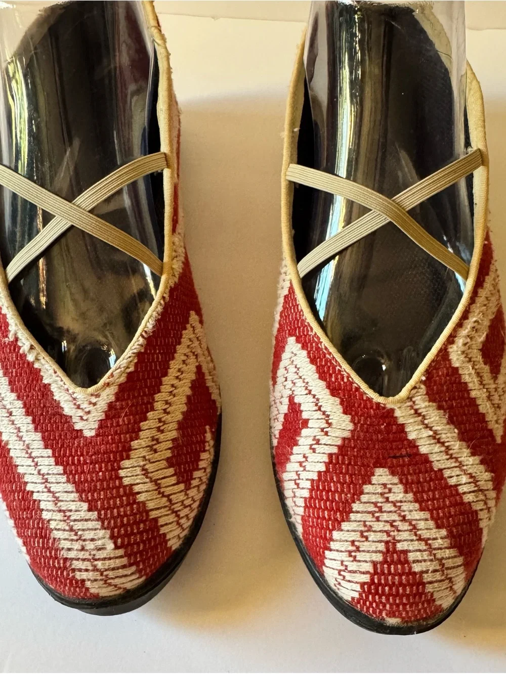Apropos Women's 9 Flats Ballet Shoes Slip On Red and White Woven Tapestry Design